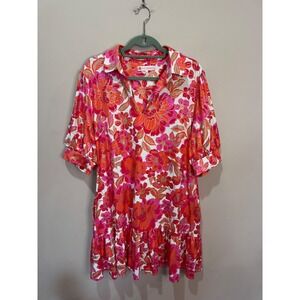 Jude Connally ($258) Vibrant Gold Pink & Orange Floral V-Neck Dress Like NEW